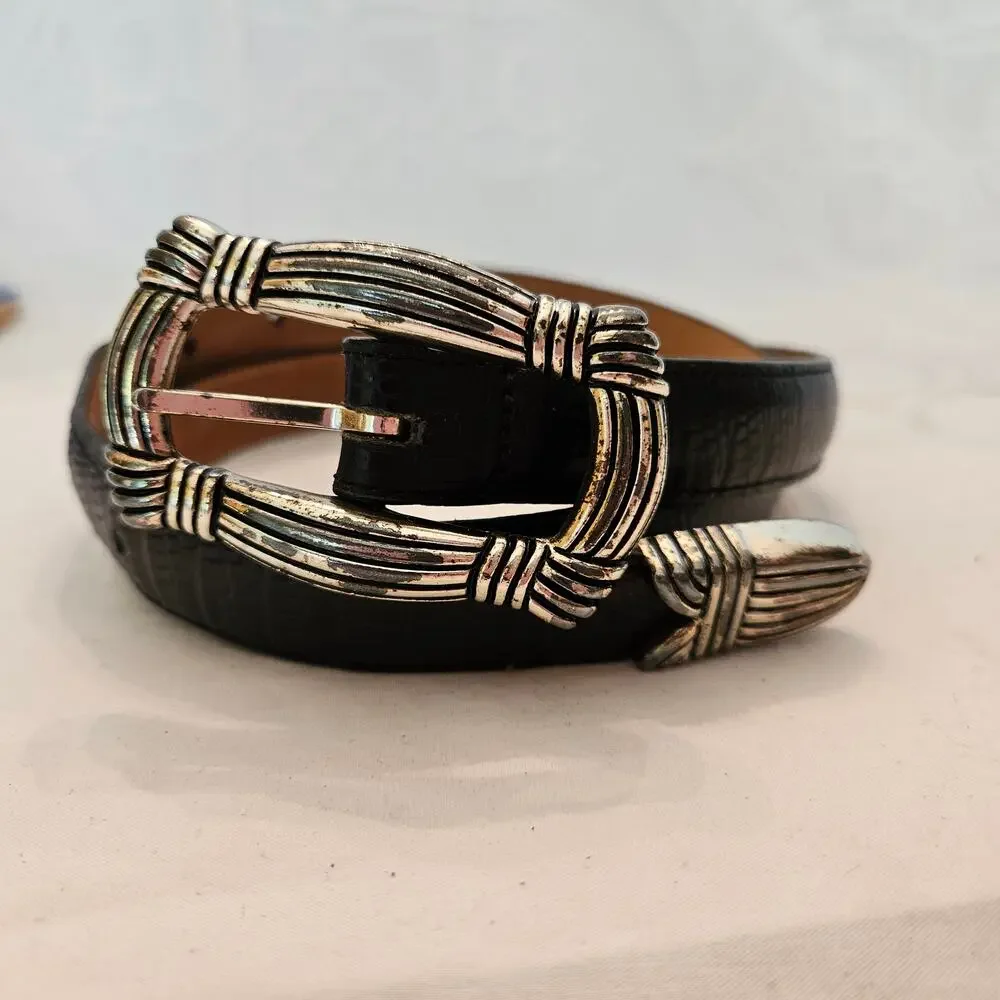 Brighton Vintage Black Leather Statement Belt 1995